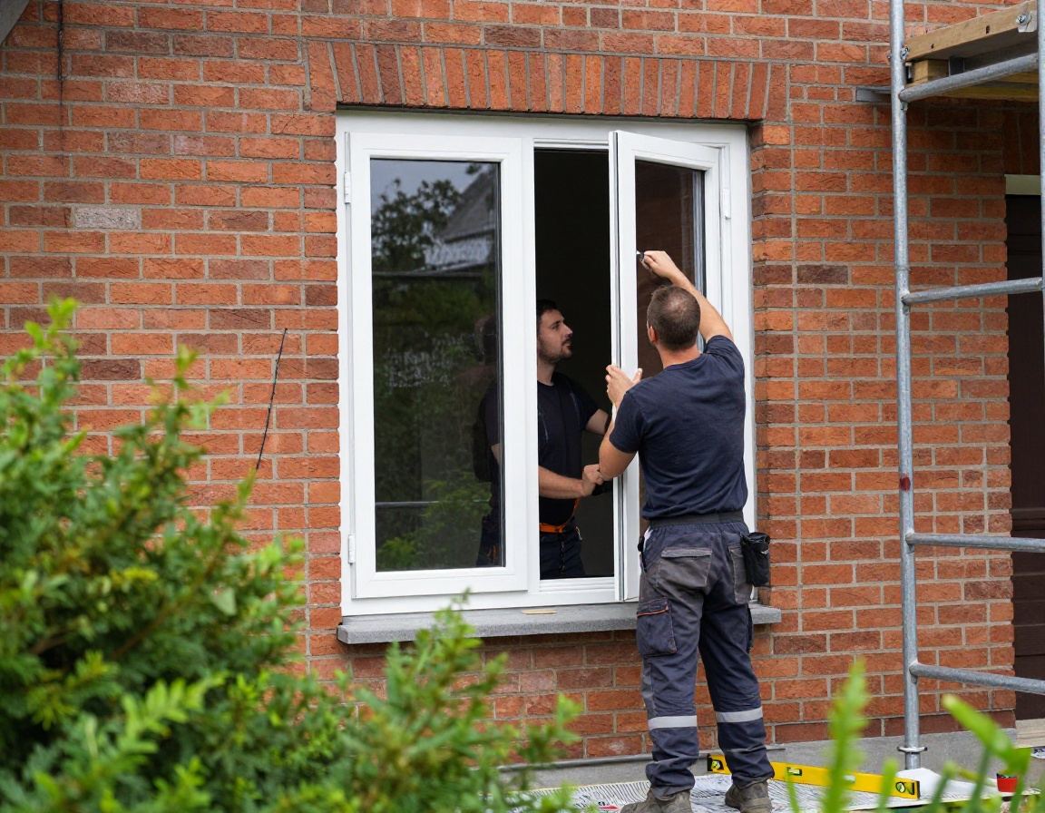 Hausbesitzer vor modernen, energieeffizienten Fenstern
